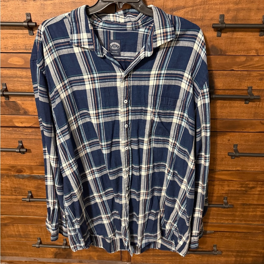 Brooks Brothers Blue and White Casual flannel Button Down Shirt